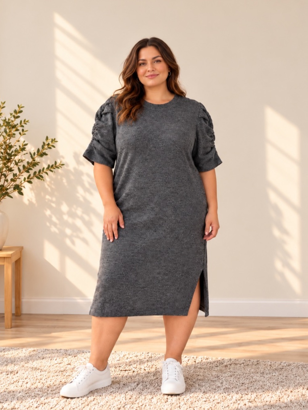Nine West Gray Ruched Sleeve Sweater Dress - Plus Size 1X - New With Tags